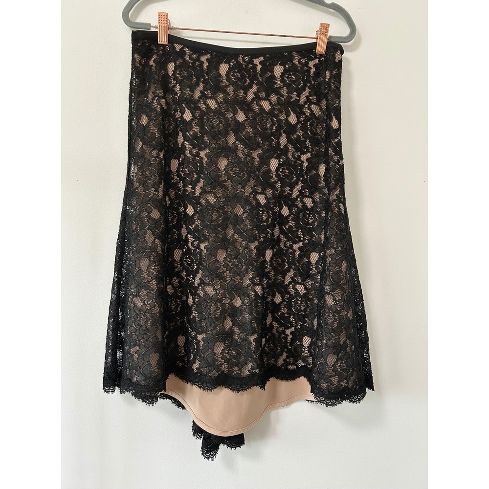 Diane von Furstenberg DVF Witchy Lace Midi Skirt Women 8 Black Floral Coquette